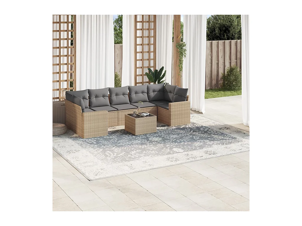 Salon de jardin avec coussins 8 pcs beige résine tressée