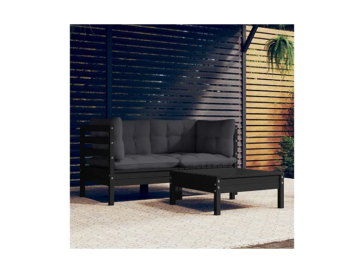 Salon de jardin 3 pcs avec coussins anthracite Bois de pin