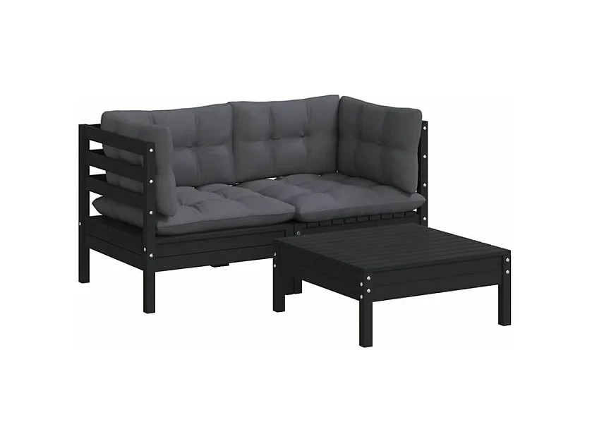 Salon de jardin 3 pcs avec coussins anthracite Bois de pin