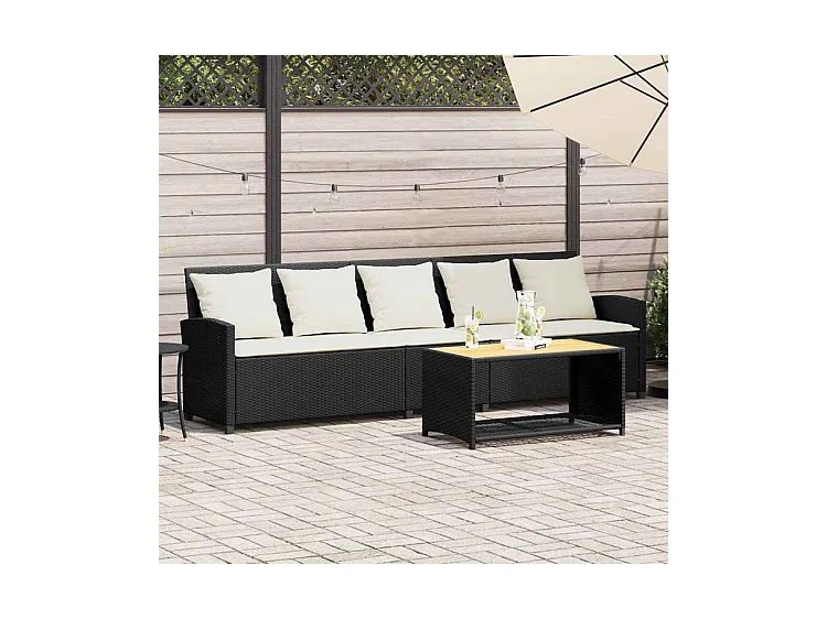 Canapé de jardin avec coussins 5 places noir résine tressée