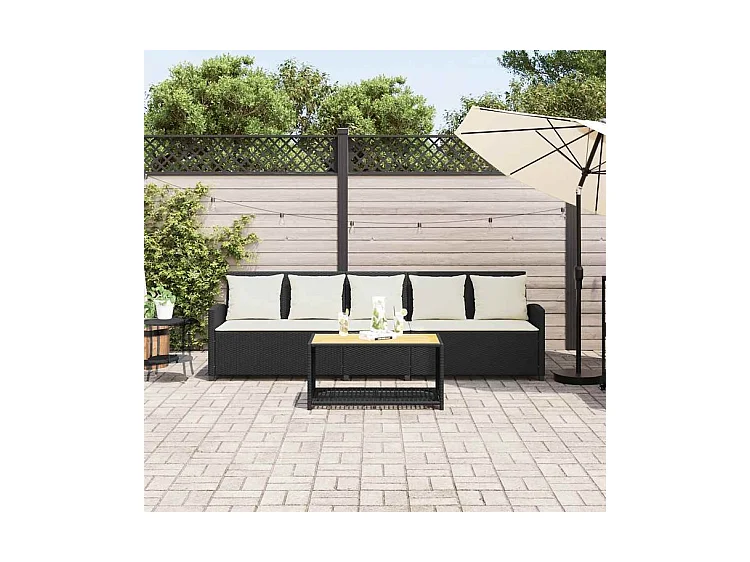 Canapé de jardin avec coussins 5 places noir résine tressée