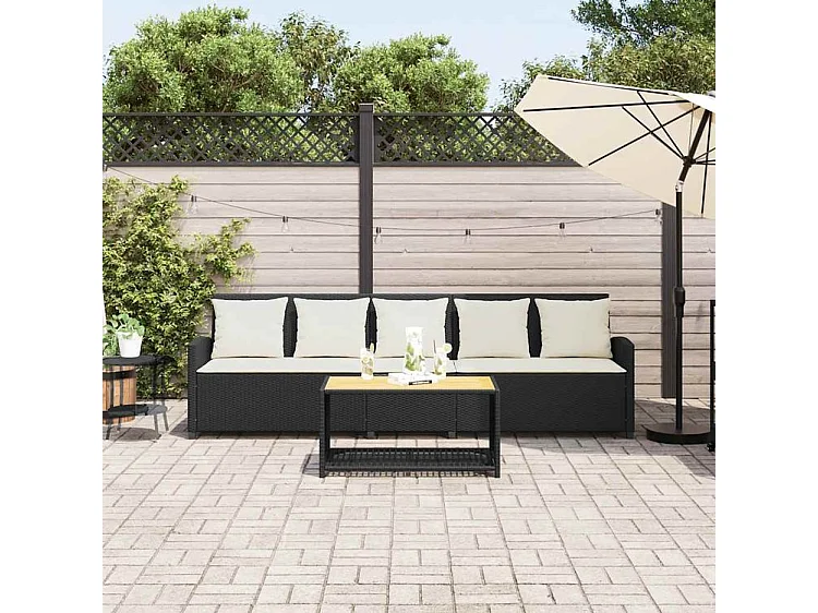 Canapé de jardin avec coussins 5 places noir résine tressée