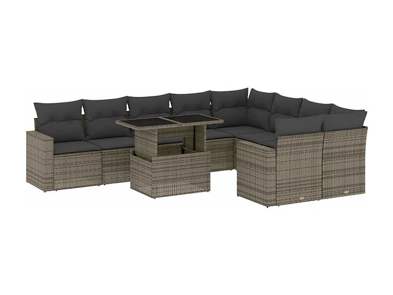 Salon de jardin avec coussins 10 pcs gris résine tressée