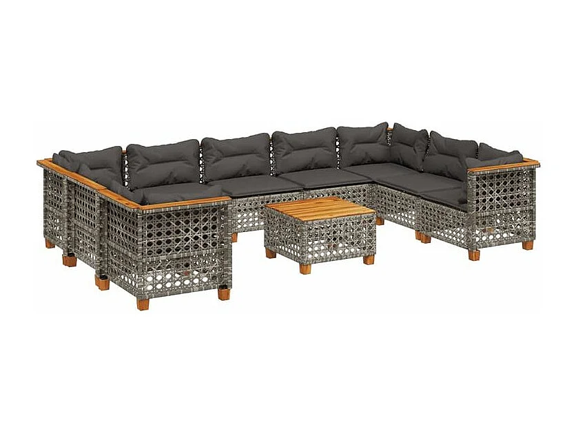 Salon de jardin avec coussins 10 pcs gris résine tressée
