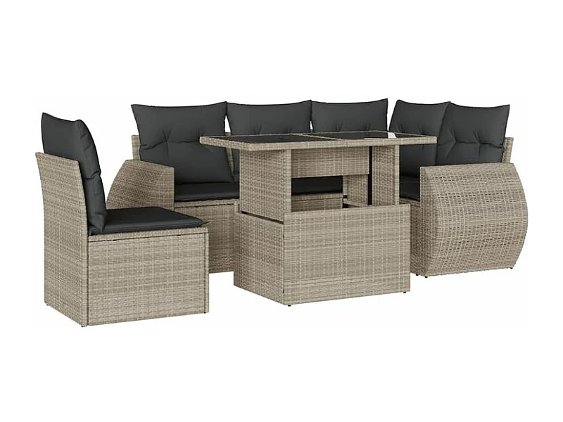 Salon de jardin 6 pcs avec coussins gris clair résine tressée