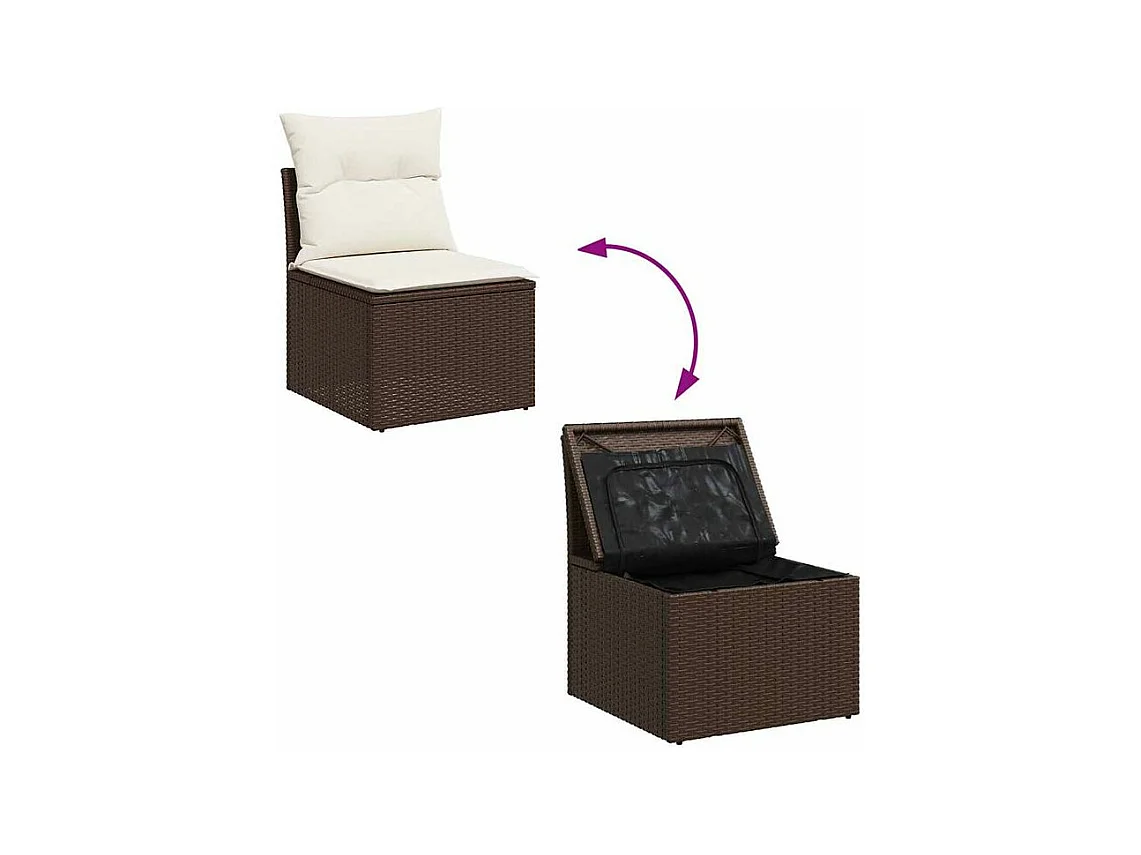 Salon de jardin avec coussins 9 pcs marron résine tressée