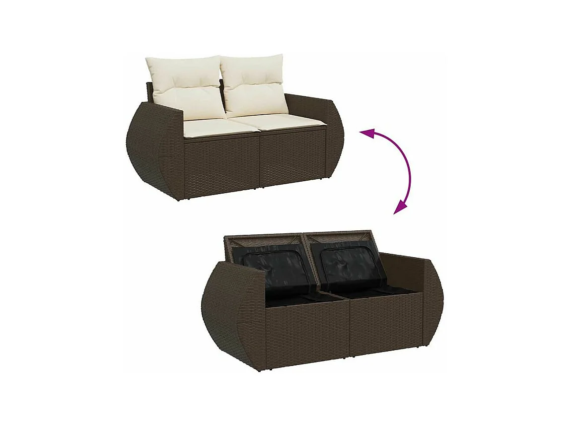 Salon de jardin avec coussins 9 pcs marron résine tressée