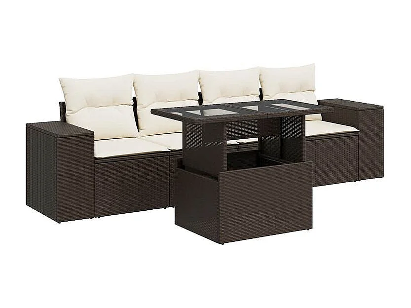 Salon de jardin avec coussins 5 pcs marron résine tressée