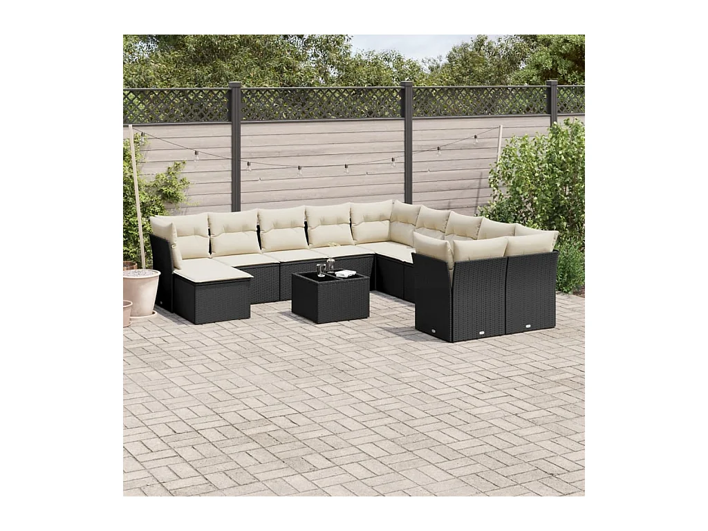 Salon de jardin 12 pcs avec coussins noir résine tressée