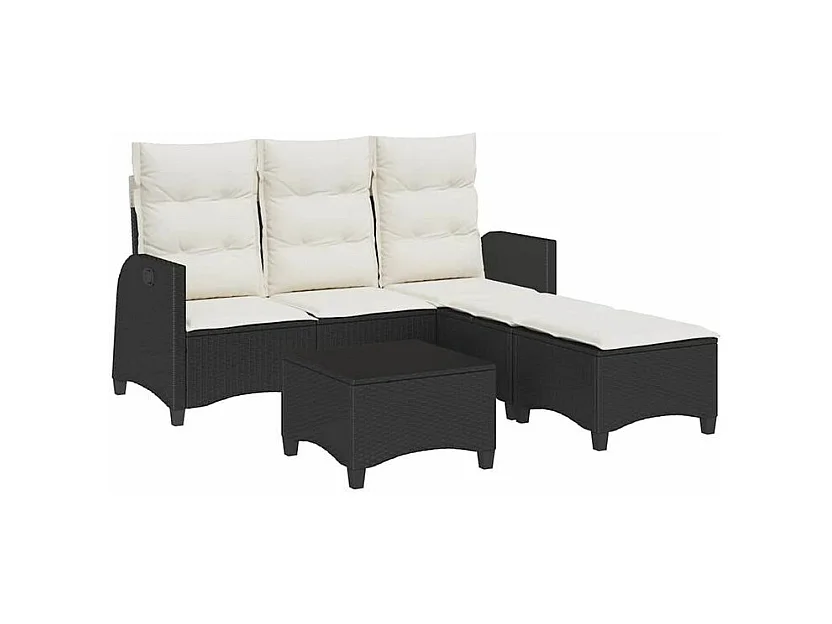 Salon de jardin 3 pcs avec coussins forme L noir résine tressée