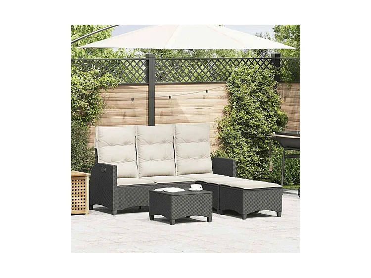 Salon de jardin 3 pcs avec coussins forme L noir résine tressée