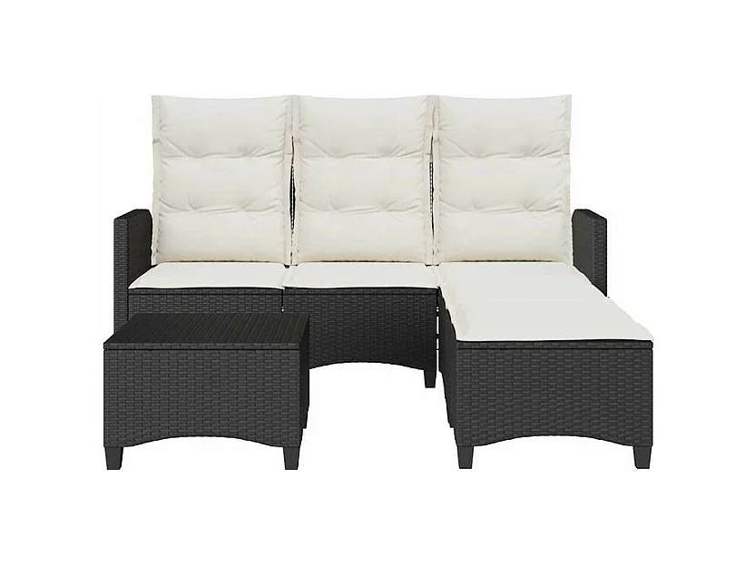 Salon de jardin 3 pcs avec coussins forme L noir résine tressée