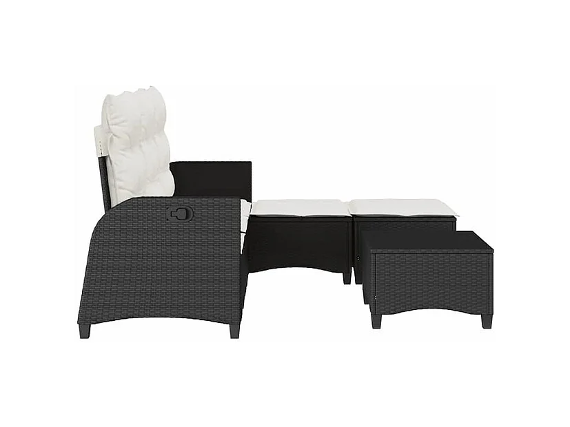 Salon de jardin 3 pcs avec coussins forme L noir résine tressée