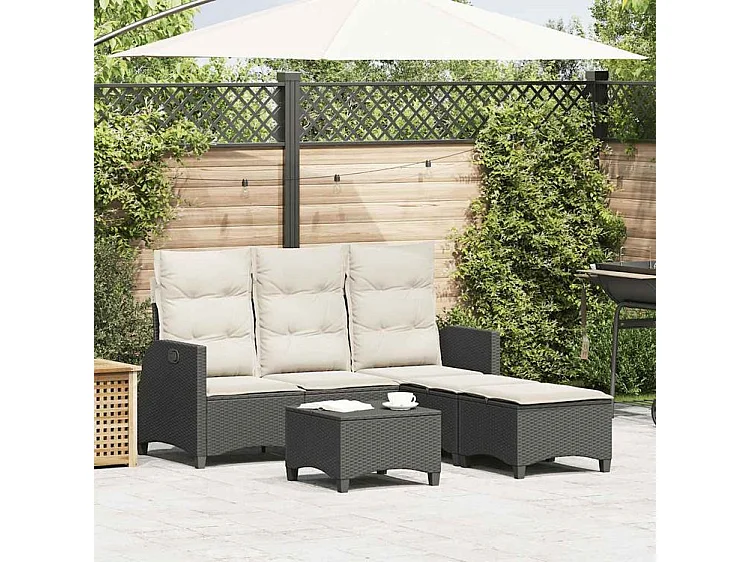 Salon de jardin 3 pcs avec coussins forme L noir résine tressée
