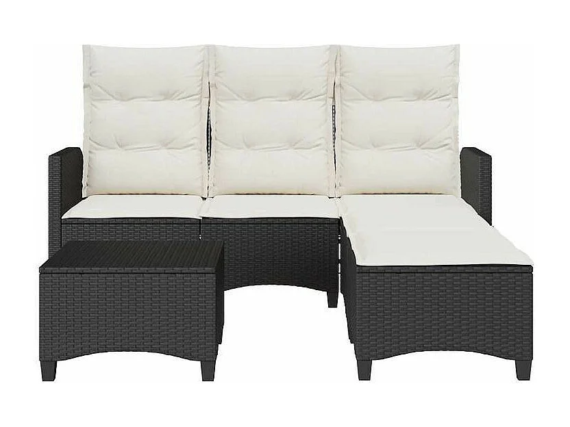 Salon de jardin 3 pcs avec coussins forme L noir résine tressée
