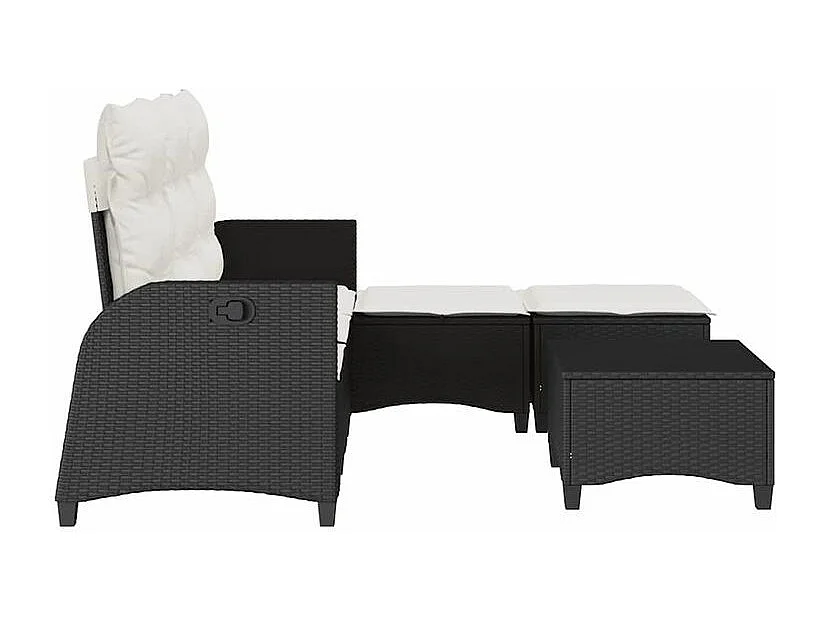 Salon de jardin 3 pcs avec coussins forme L noir résine tressée