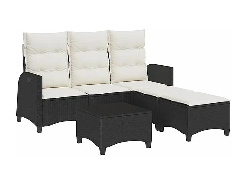 Salon de jardin 3 pcs avec coussins forme L noir résine tressée