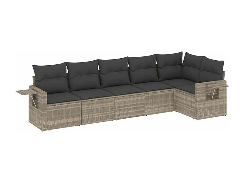 Salon de jardin 6 pcs avec coussins gris clair résine tressée