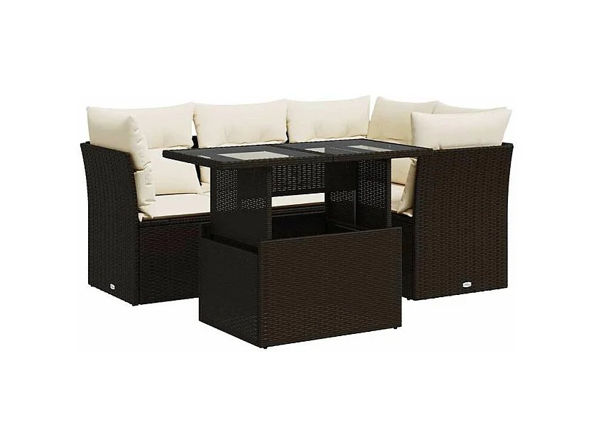 Salon de jardin avec coussins 5 pcs marron résine tressée
