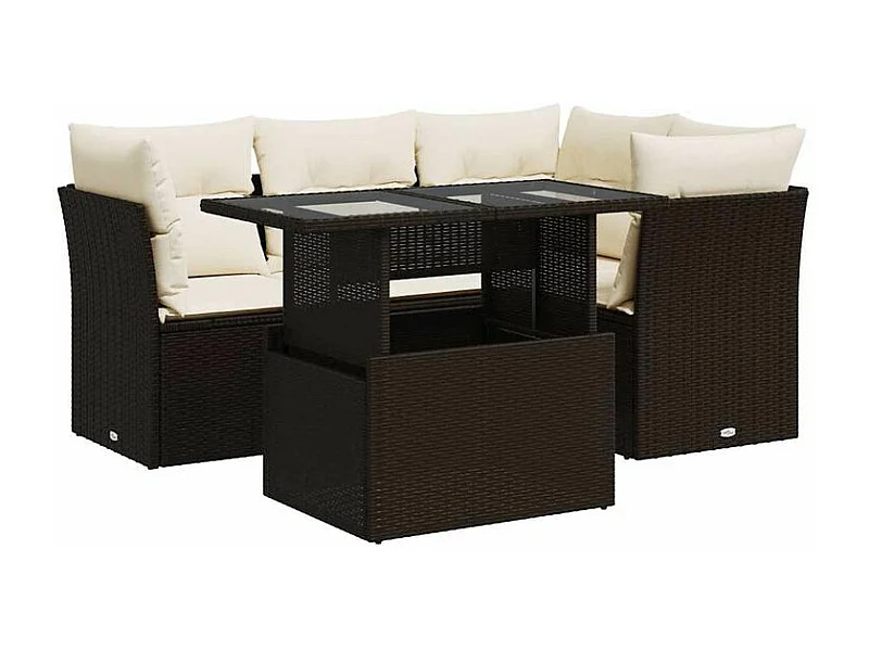 Salon de jardin avec coussins 5 pcs marron résine tressée