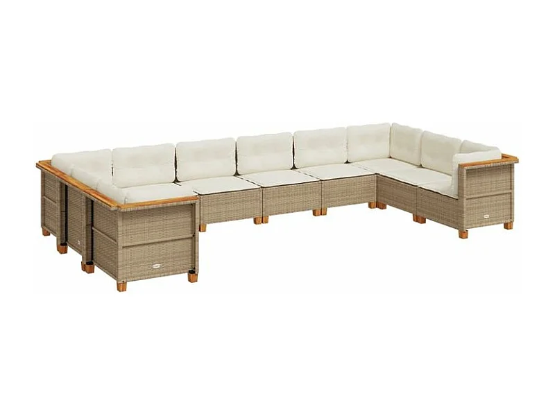 Salon de jardin avec coussins 10 pcs beige résine tressée
