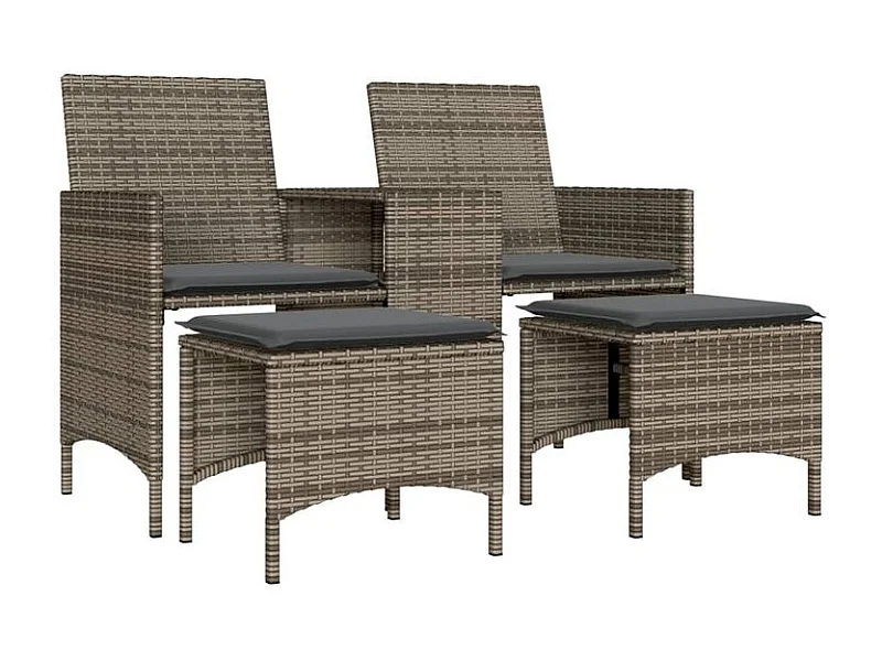 Canapé de jardin 2 places avec table et tabourets gris rotin