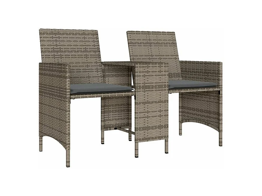 Canapé de jardin 2 places avec table et tabourets gris rotin