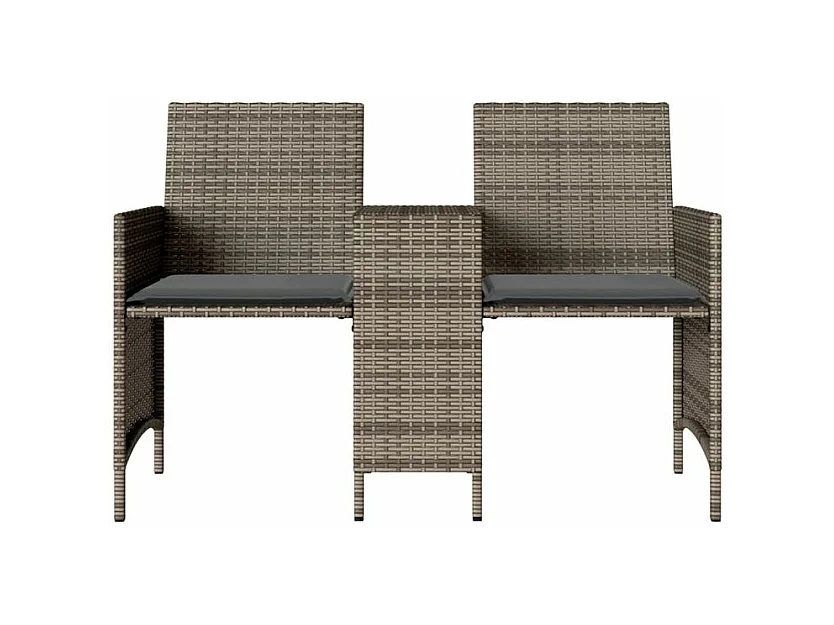 Canapé de jardin 2 places avec table et tabourets gris rotin