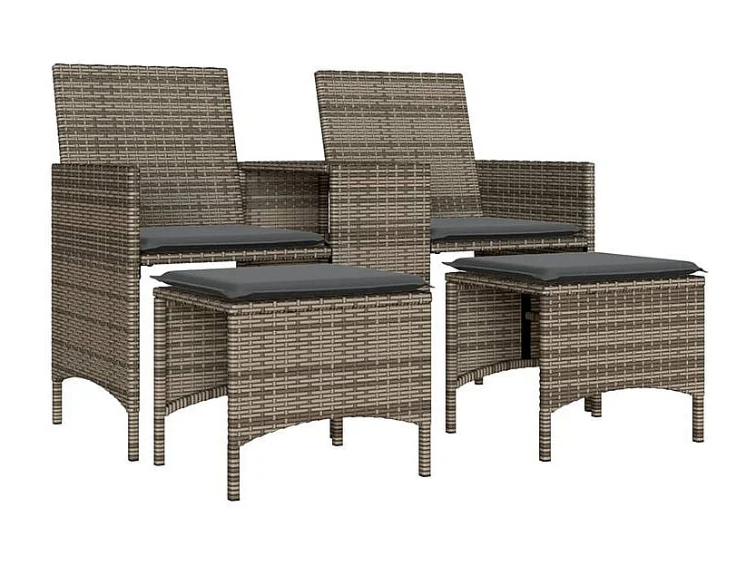 Canapé de jardin 2 places avec table et tabourets gris rotin