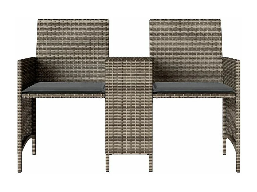 Canapé de jardin 2 places avec table et tabourets gris rotin