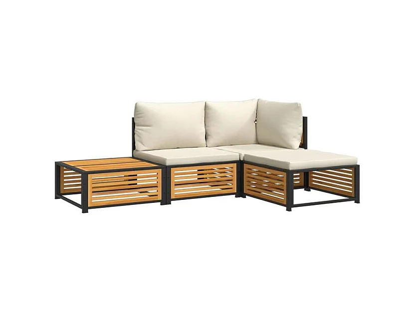 Salon de jardin avec coussins 4 pcs bois d'acacia massif