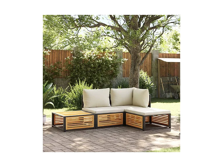 Salon de jardin avec coussins 4 pcs bois d'acacia massif