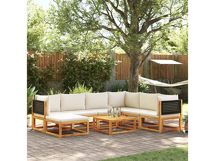 Salon de jardin avec coussins 8 pcs bois massif d'acacia