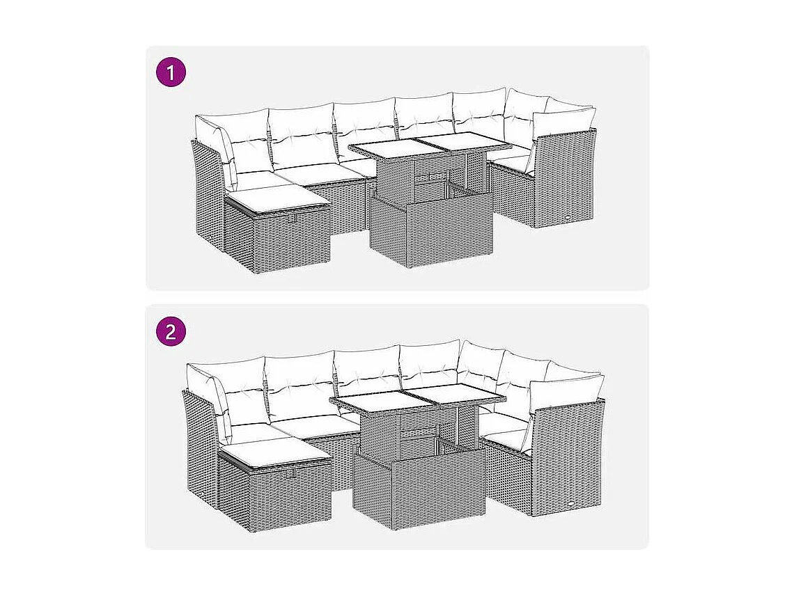 Salon de jardin 8 pcs avec coussins marron résine tressée