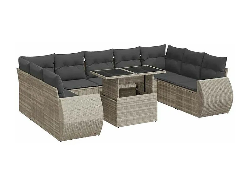 Salon de jardin avec coussins 10 pcs gris clair résine tressée