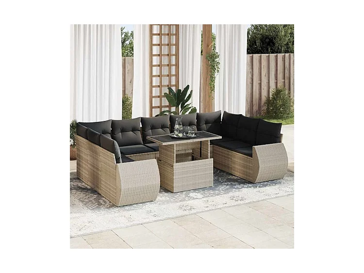 Salon de jardin avec coussins 10 pcs gris clair résine tressée