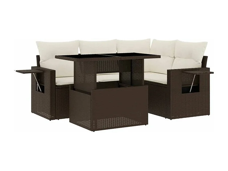 Salon de jardin avec coussins 5 pcs marron résine tressée