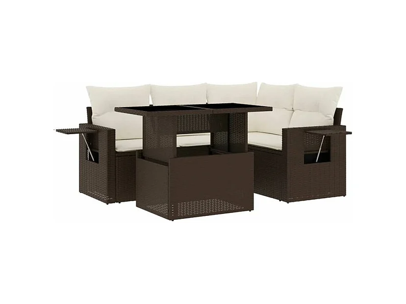 Salon de jardin avec coussins 5 pcs marron résine tressée