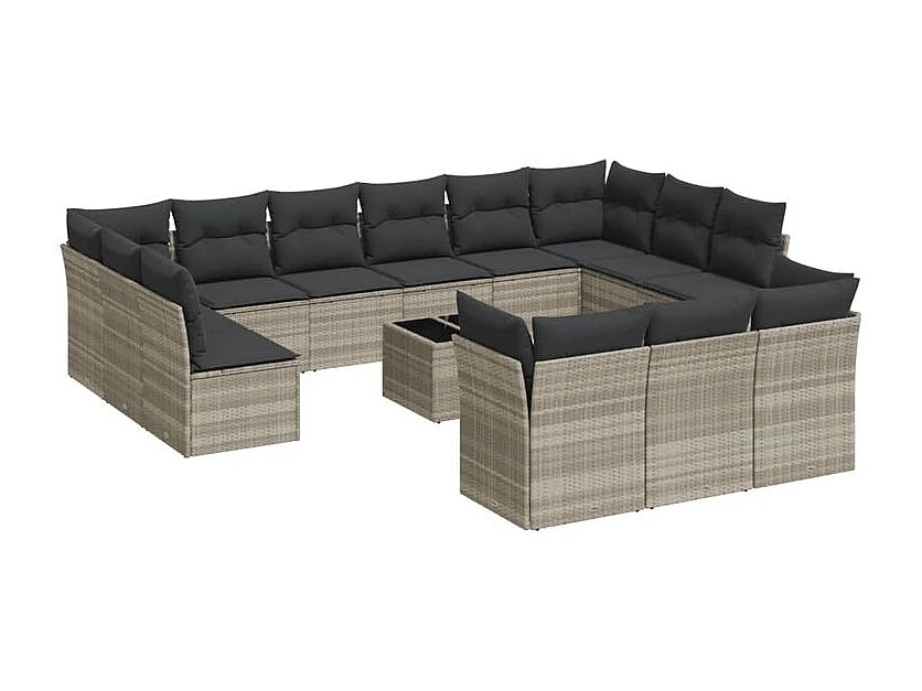 Salon de jardin avec coussins 14 pcs gris clair résine tressée