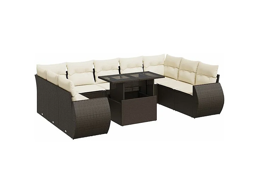 Salon de jardin 10 pcs avec coussins marron résine tressée