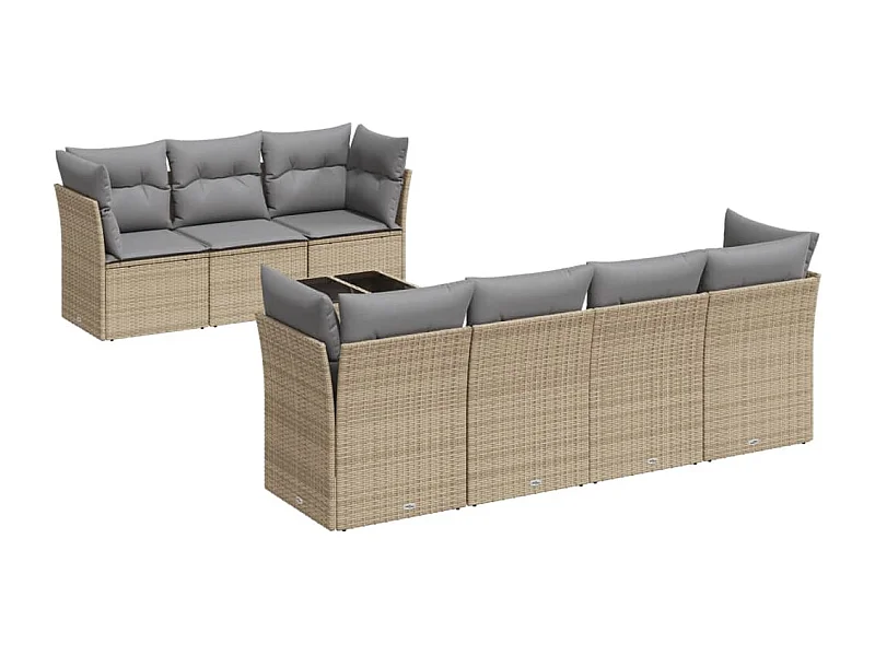 Salon de jardin avec coussins 8 pcs beige résine tressée