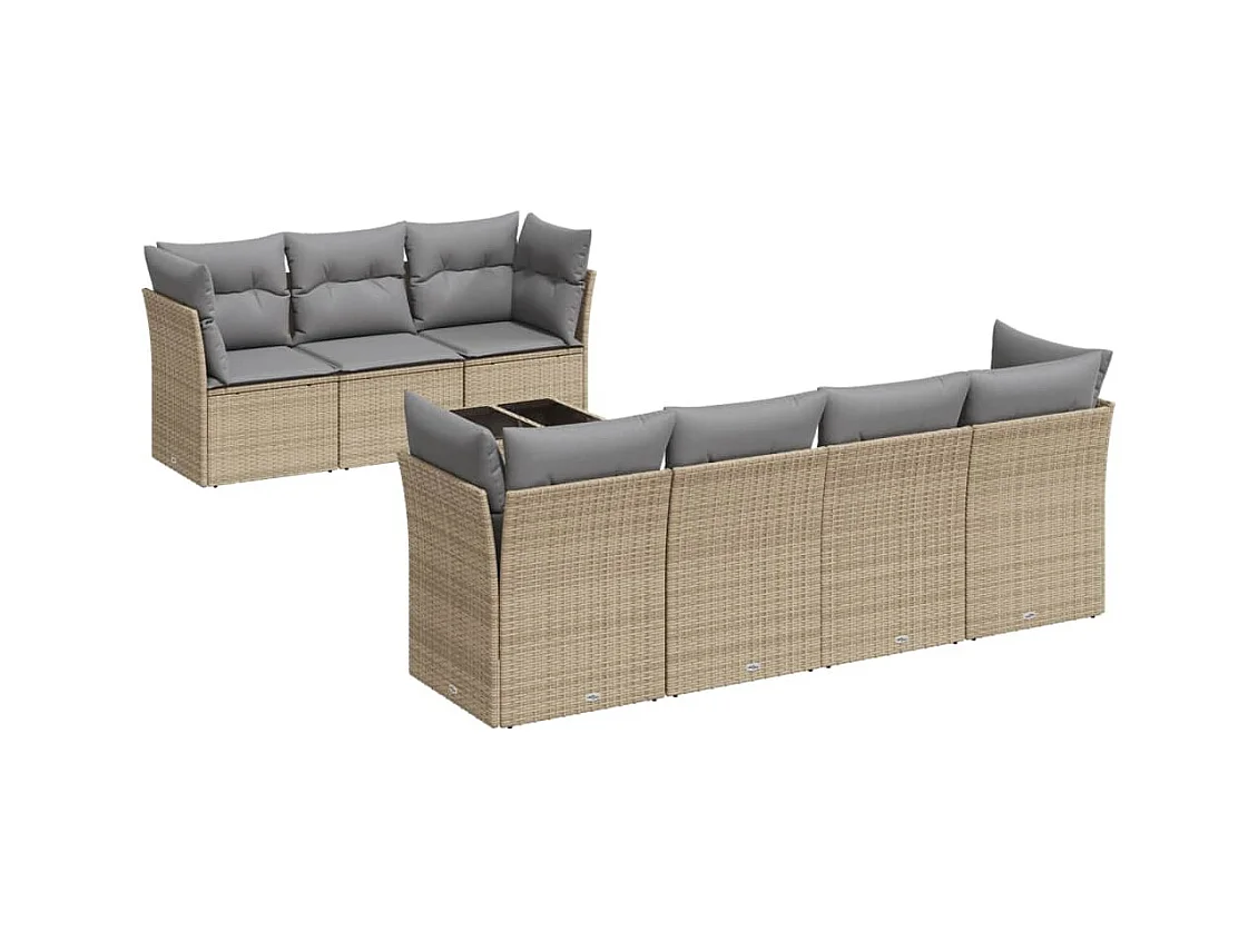 Salon de jardin avec coussins 8 pcs beige résine tressée