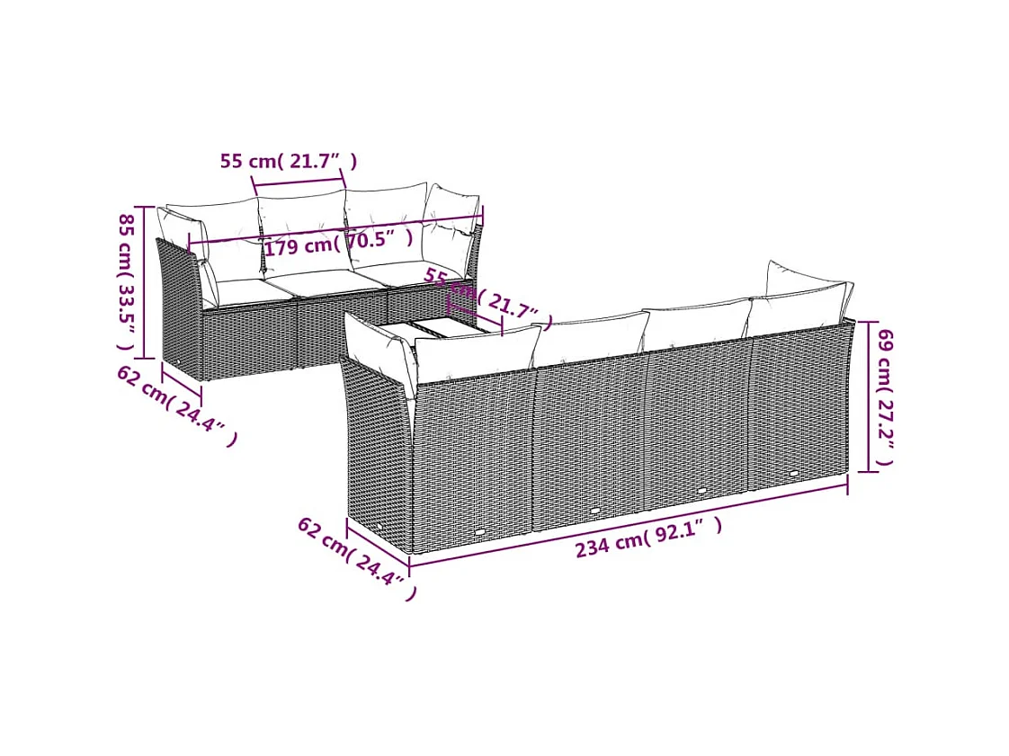 Salon de jardin avec coussins 8 pcs beige résine tressée