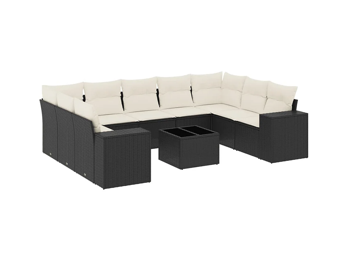 Salon de jardin 10 pcs avec coussins noir résine tressée