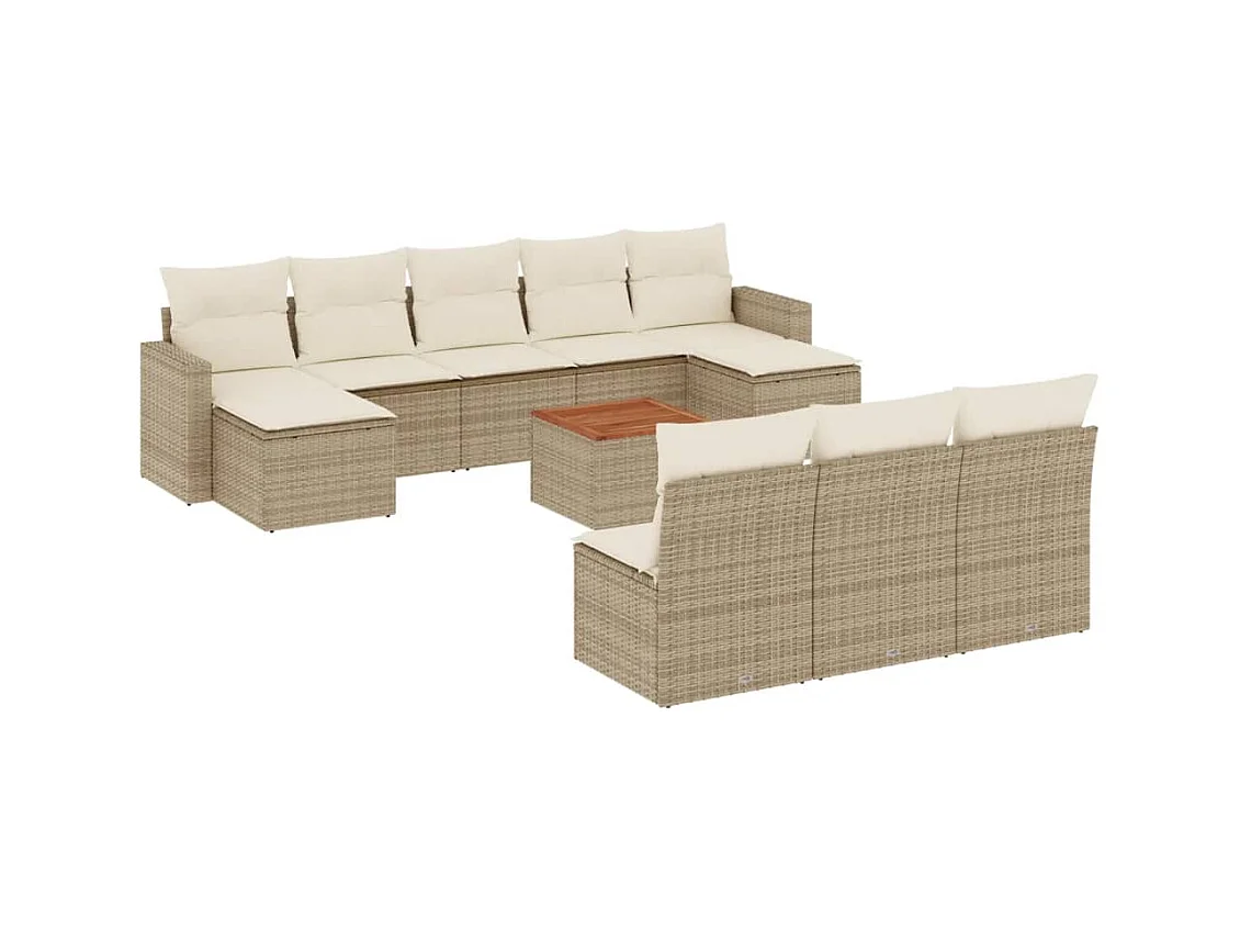 Salon de jardin 11 pcs avec coussins beige résine tressée