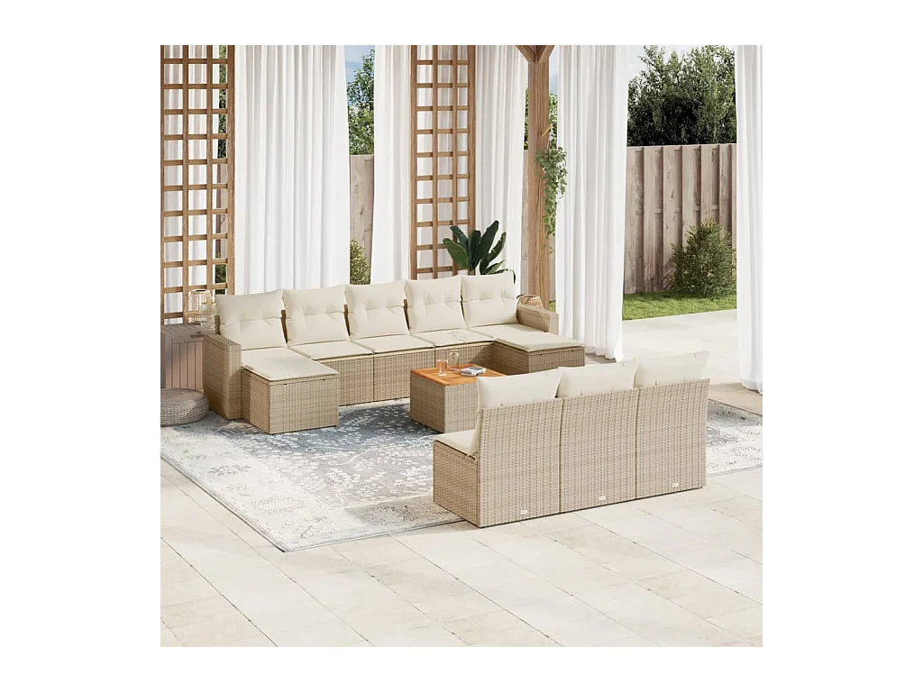 Salon de jardin 11 pcs avec coussins beige résine tressée