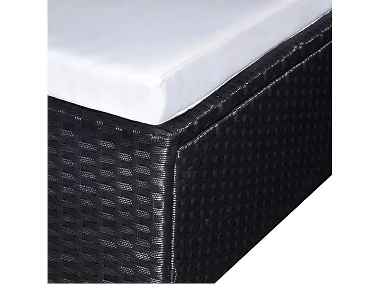 Salon de jardin 6 pièces résine tressée noir coussins blanc Mik