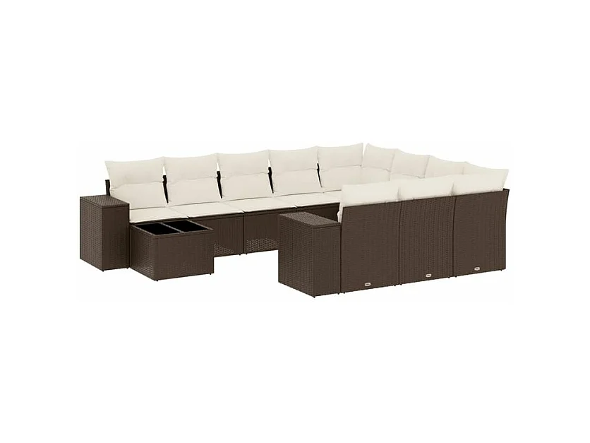 Salon de jardin et coussins 11 pcs marron résine tressée