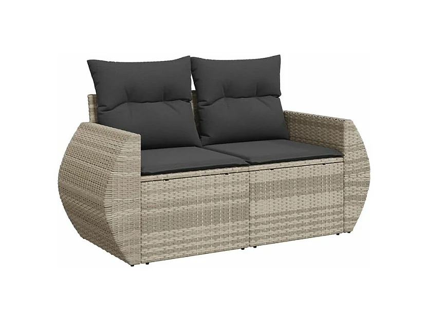 Canapé de jardin 2 places et coussins gris clair résine tressée