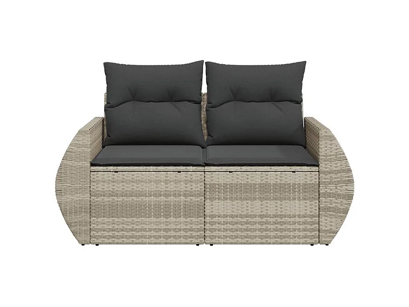 Canapé de jardin 2 places et coussins gris clair résine tressée